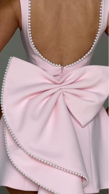 Mini Prom Dress Pearl Satin Evening Dress with Bow Backless Bodycon Formal Party Gowns AD045