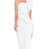 Women's One Shoulder Wedding Guest Dress Side Split Bandage Bodycon Midi Cocktail Club Dresses