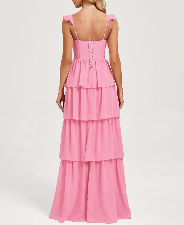 Tiered Ruffles Bridesmaid Dresses 2025 for Women Chiffon Formal Evening Dresses with Ruffles DE423