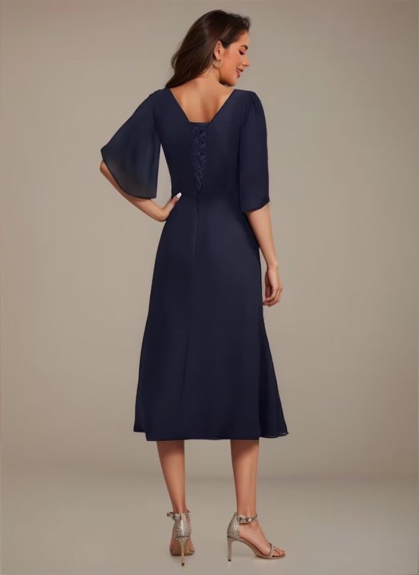 Asymmetrical Neck Mother of The Bride Dresses 2025 for Wedding Chiffon Short Flutter Sleeve Formal Evening Gown PU268