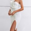 Women's One Shoulder Wedding Guest Dress Side Split Bandage Bodycon Midi Cocktail Club Dresses