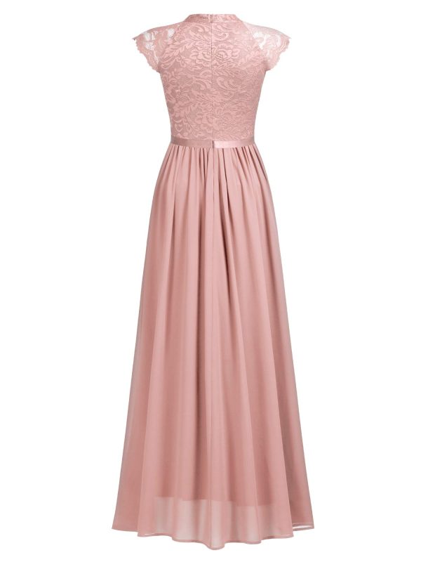 Women's Formal Sleeveless Floral Lace Bridesmaid Party Maxi Dress