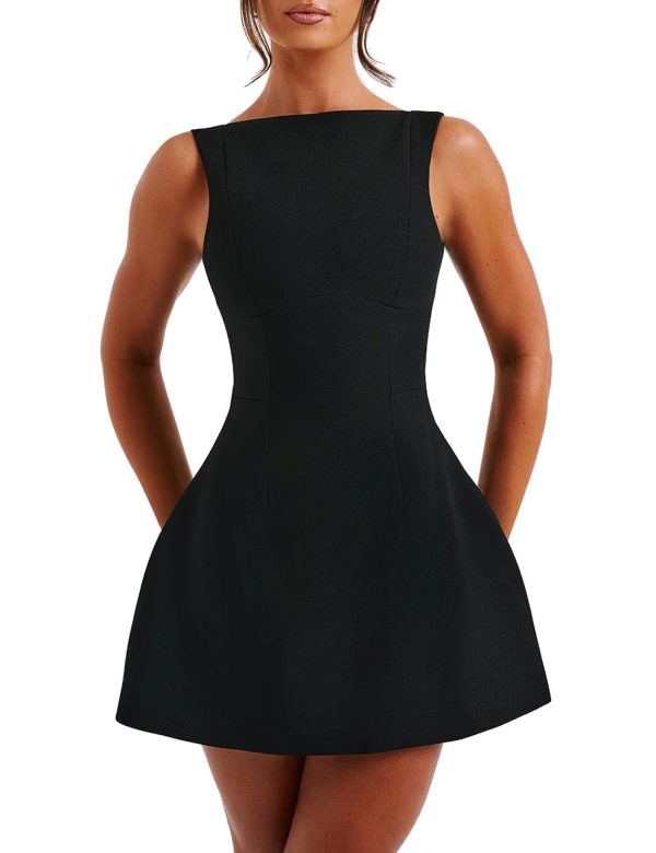 Women's Summer Sexy Sleeveless Zipper Mock Neck Slim Fit A-line Mini Dress Bodycon Party Club Dress for Women