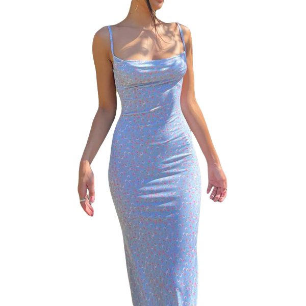 Women's Floral Orange Sleeveless Backless Maxi Dress - Plus Size, Ankle Length, Party Dress