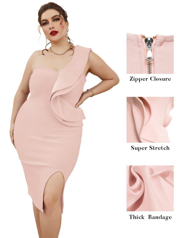 One Shoulder Ruffle Dress Side Split Bodycon Bandage Dress Wedding Guest Dress