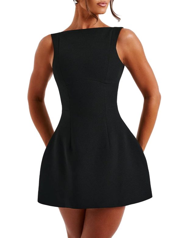 Women's Summer Sexy Sleeveless Zipper Mock Neck Slim Fit A-line Mini Dress Bodycon Party Club Dress for Women