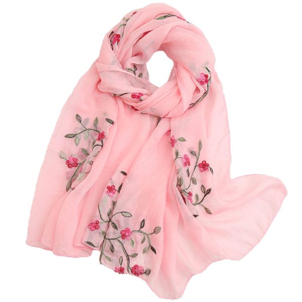 Embroidery Chiffon Scarf Wrap Shawl Lightweight Scarf for Women Fashion Summer Fall Scarf