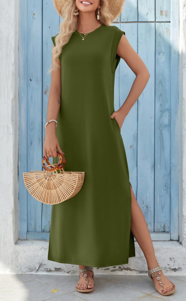 Maxi Dresses for Women 2025 Summer Casual Sleeveless Floral Sundress Long Split Dresses with Pockets Beach Vacation