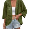 Womens Summer Crochet Cardigan Sweaters Lightweight Open Front 3/4 Sleeve Batwing Kimono Boho Knit Cover Ups 2025