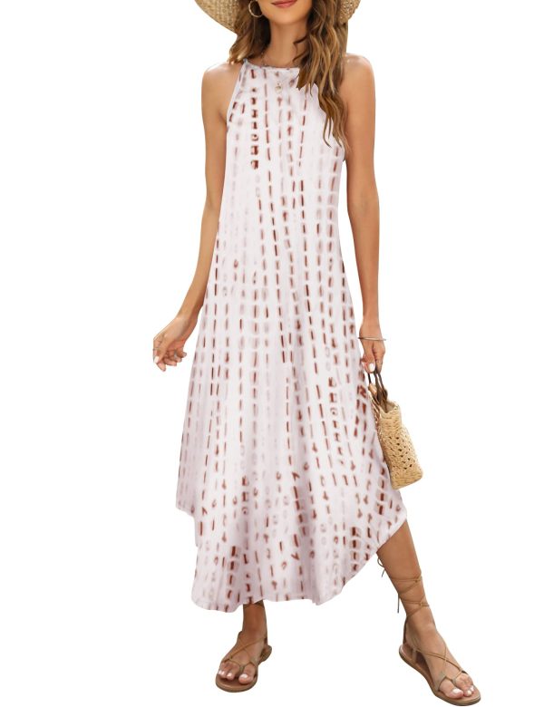 Women's Summer Casual Sleeveless Beach Dress Long Halter Side Slit Maxi Sun Dresses