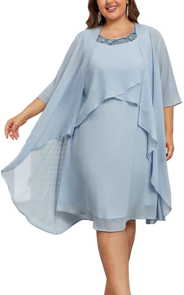 Womens Plus Size Dress with Jacket 2 Piece Wedding Guest Dresses Flowy Mother of The Bride Dress