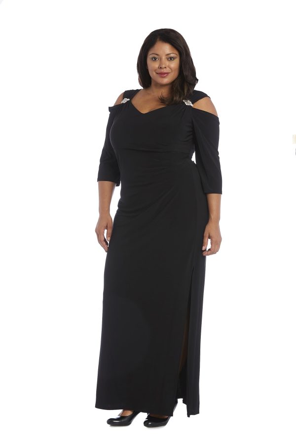 Womens Plus Cold Shoulder Embellished Evening Dress