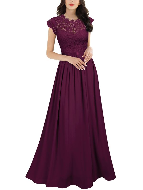 Women's Formal Floral Lace Evening Party Maxi Dress