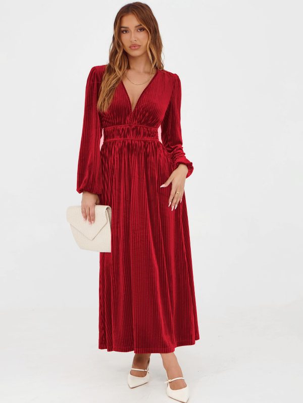 Women's Long Sleeve Velvet Dresses Fall Winter Long Dress Wedding Guest Party Maxi Dress