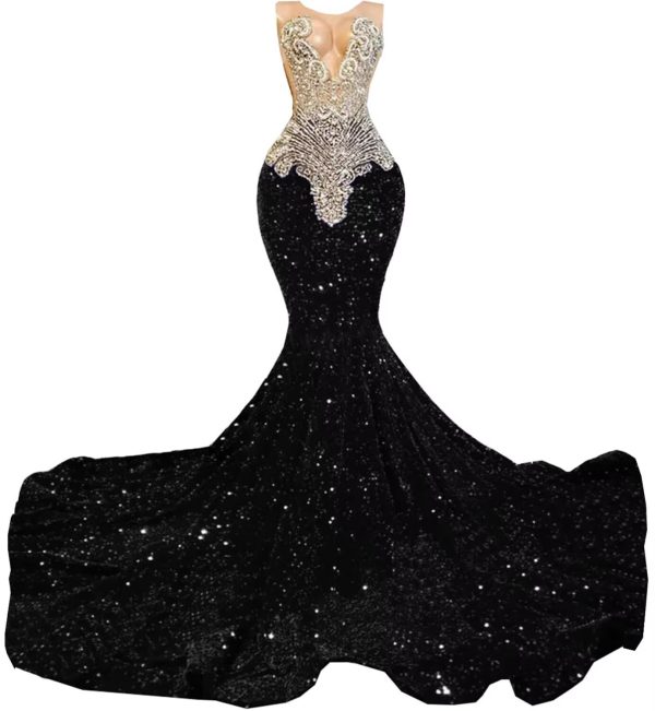 Women's Sleeveless Mermaid Sparkly Prom Evening Dress Beaded Sequin Pageant Celebrity Gala Party Celebrity Pageant Gown