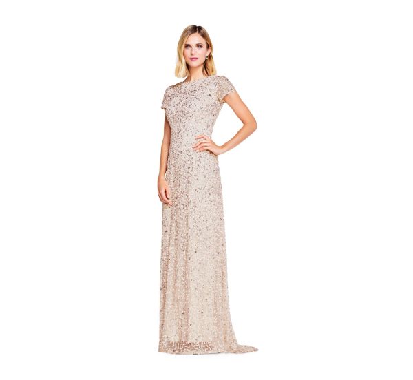 Women's Short-Sleeve All Over Sequin Gown