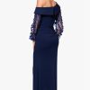 Women's Long Flower Ilusion Sleeve Off-The-Shoulder Scuba Crepe Gown