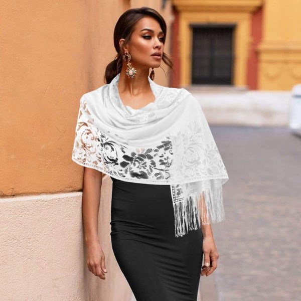 Shawls and Wraps for Evening Dresses Scarfs for Women Pashmina 1920s Wedding Formal Lace Fringe Shawl Accessories