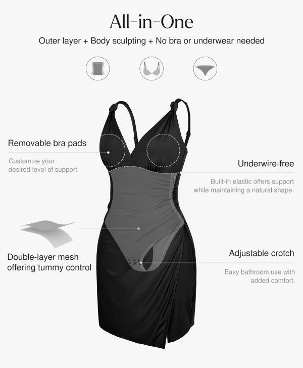 Mini Dress for Women Built in Shapewear Thong V Neck Summer Party Dress Side Slit Cocktail Dress