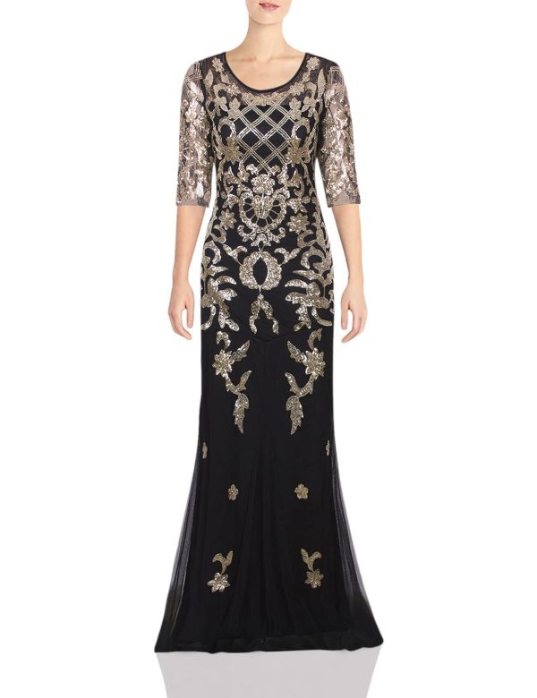 Vintage 1920s Long Wedding Prom Dresses 2/3 Sleeve Sequin Party Evening Gown