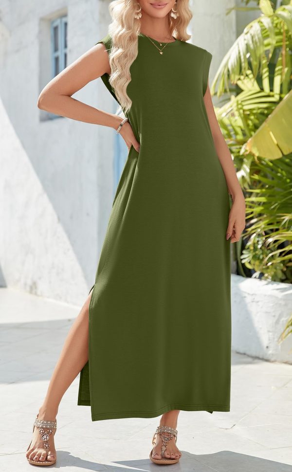 Maxi Dresses for Women 2025 Summer Casual Sleeveless Floral Sundress Long Split Dresses with Pockets Beach Vacation