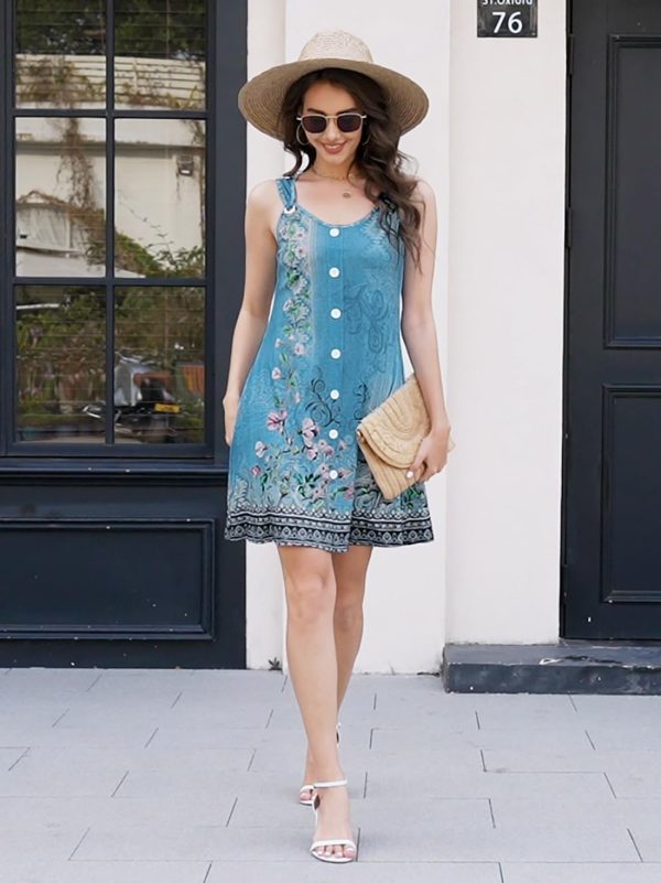 Sun Dresses for Women 2025 Vacation Beach Swimsuit Coverups Sundresses Button Down Sleeveless Summer Dress