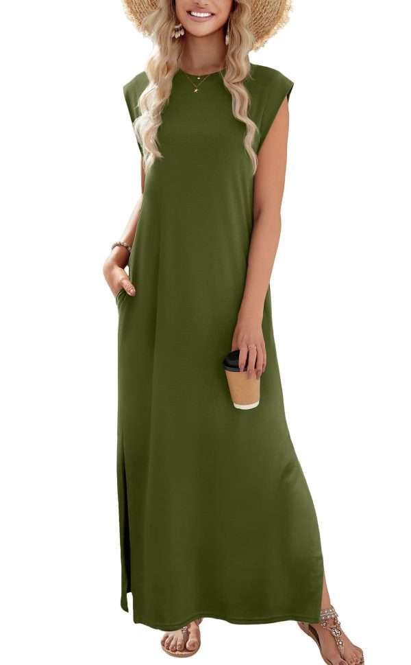 Maxi Dresses for Women 2025 Summer Casual Sleeveless Floral Sundress Long Split Dresses with Pockets Beach Vacation