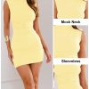 Women's Sexy Summer Casual Mock Neck Sleeveless Bodycon Dresses Ruched Turtleneck Cocktail Party Mini Dress