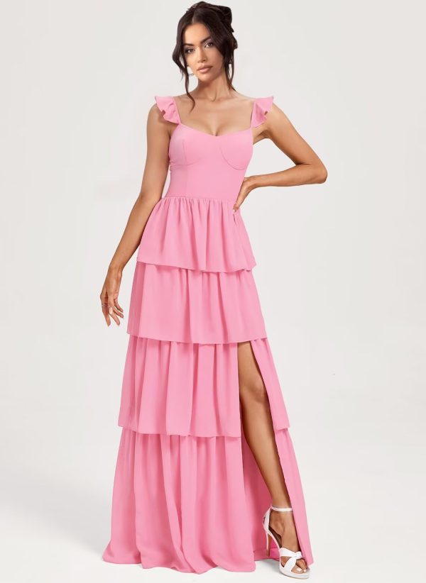 Tiered Ruffles Bridesmaid Dresses 2025 for Women Chiffon Formal Evening Dresses with Ruffles DE423