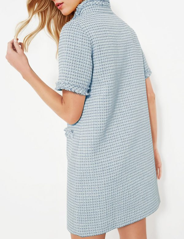 Women's Tweed Dress, Short Sleeve Straight Tube Mini Dress with Pockets for Business Party Work