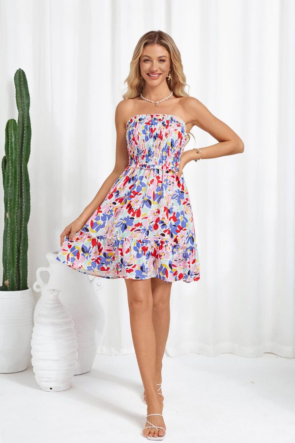 Summer Dresses for Women Beach Cover Ups 2025 Tube Strapless Floral Boho Print Sundress