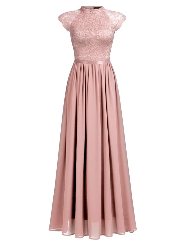 Women's Formal Sleeveless Floral Lace Bridesmaid Party Maxi Dress