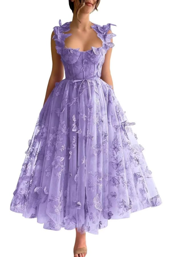 Tulle 3D Butterflies Prom Dresses for Women Spaghetti Straps Embroidered Sweetheart Formal Evening Party Gowns