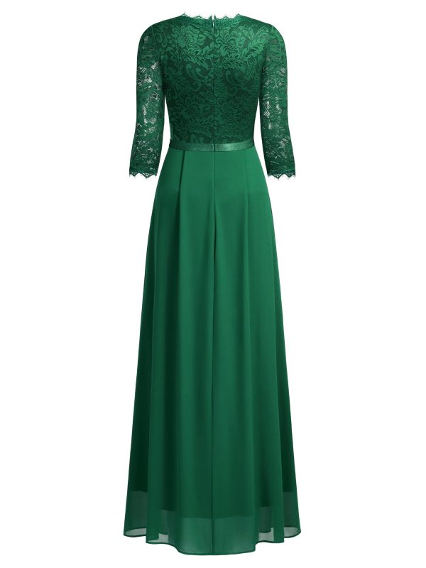 Women's Formal Floral Lace 2/3 Sleeves Long Evening Party Maxi Dress