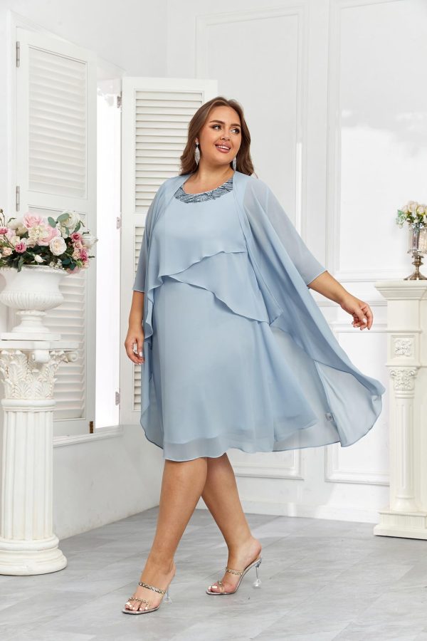 Womens Plus Size Dress with Jacket 2 Piece Wedding Guest Dresses Flowy Mother of The Bride Dress