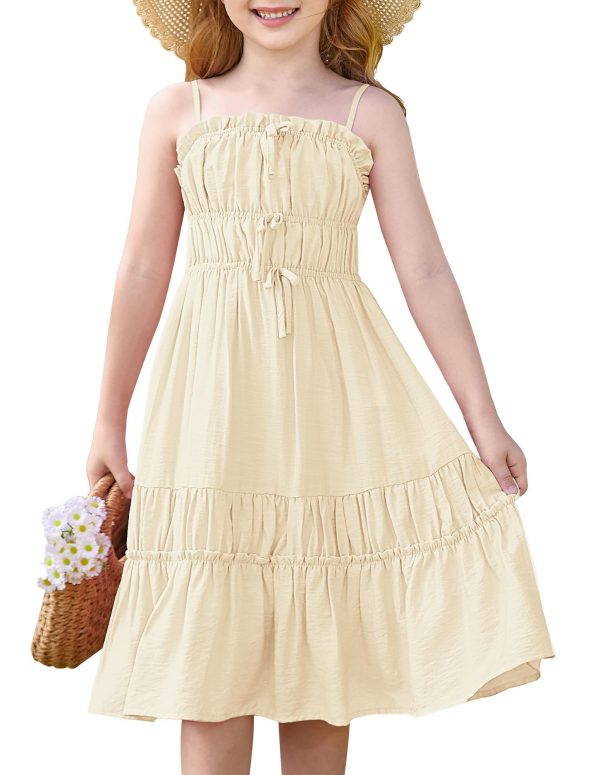 Girls Summer Dress Spaghetti Strap Midi Casual Sundress Sleeveless Party Elegant Dress 5-12Y