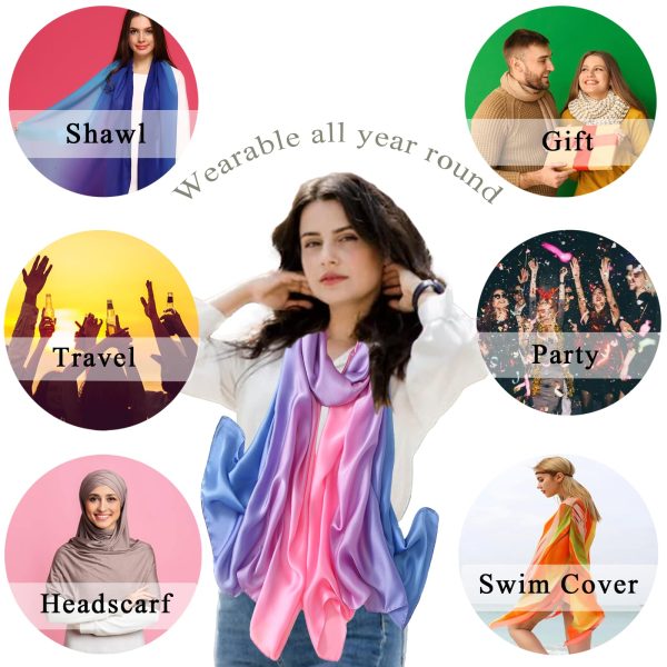 Long Silk Feeling Scarf,Smooth Gradient Scarf Stripe Lightweight Sun-proof Shawl Wrap Headscarf for Women Spring Summer