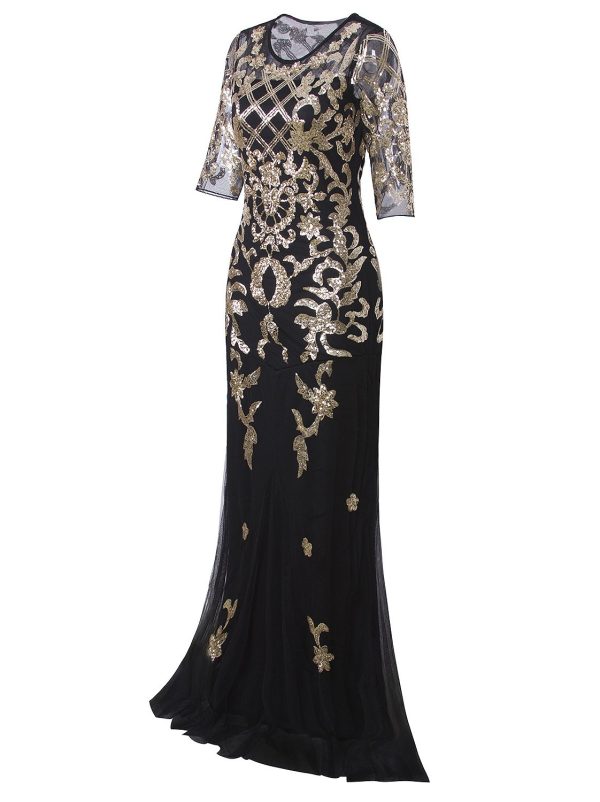Vintage 1920s Long Wedding Prom Dresses 2/3 Sleeve Sequin Party Evening Gown