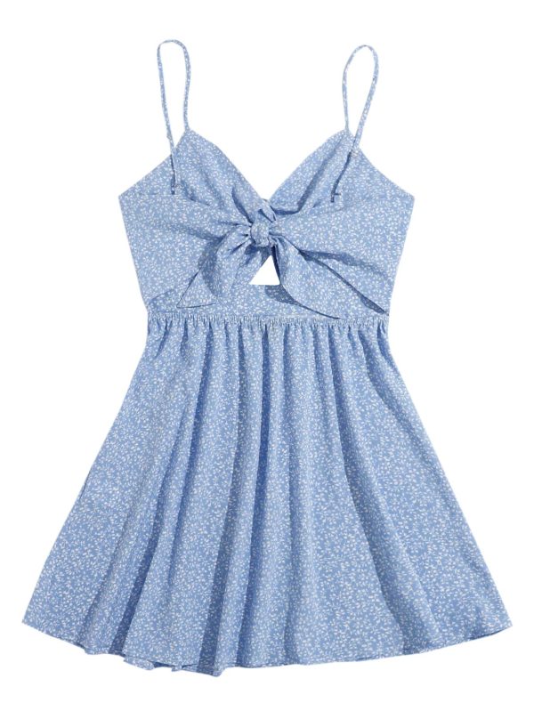Women's Boho Floral Print Twist Front Cami A Line Mini Dress