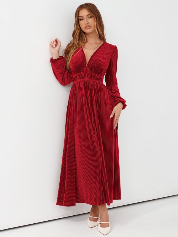 Women's Long Sleeve Velvet Dresses Fall Winter Long Dress Wedding Guest Party Maxi Dress