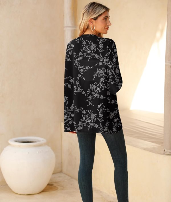 Women Lightweight Chiffon Cardigan Puff Sleeve Loose Beach Wear Cover Up Blouse Top