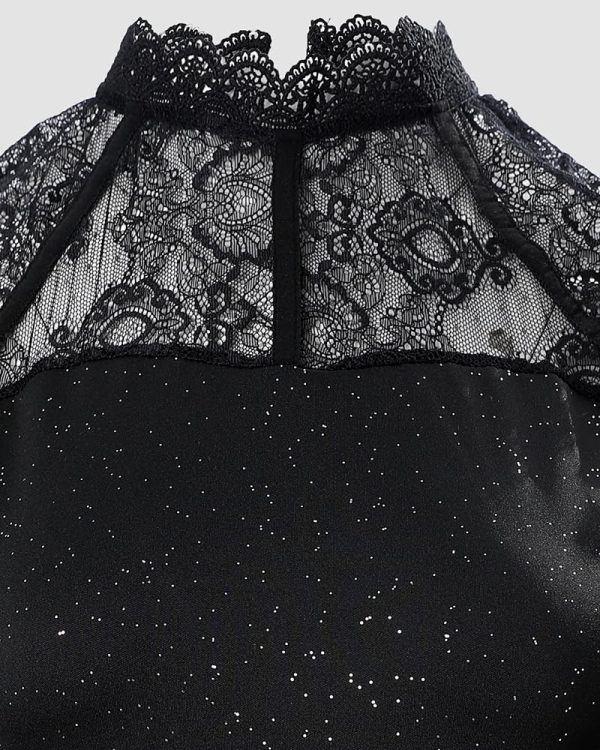 Womens Glitter Contrast Lace Bodycon Dress Sleeveless Slit Cocktail Evening Party Club Mini Dresses