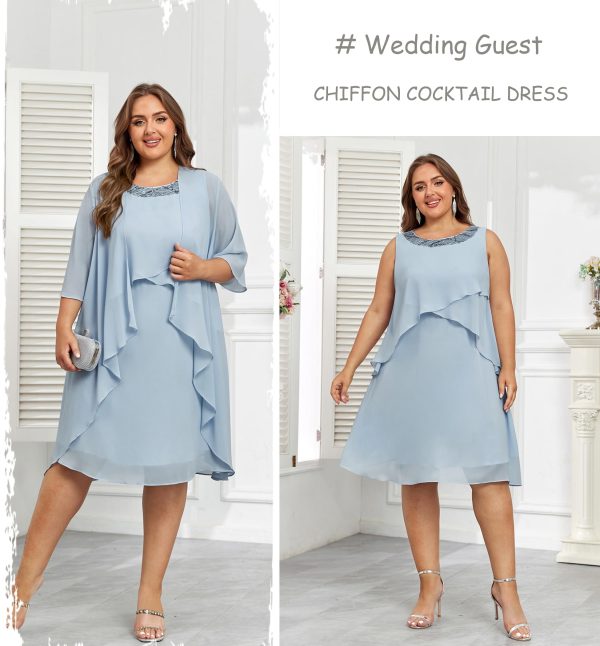 Womens Plus Size Dress with Jacket 2 Piece Wedding Guest Dresses Flowy Mother of The Bride Dress