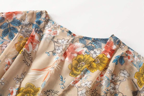 Women's Floral Print Sheer Chiffon 3/4 Bat Sleeve Casual Loose Kimono Cardigan Capes