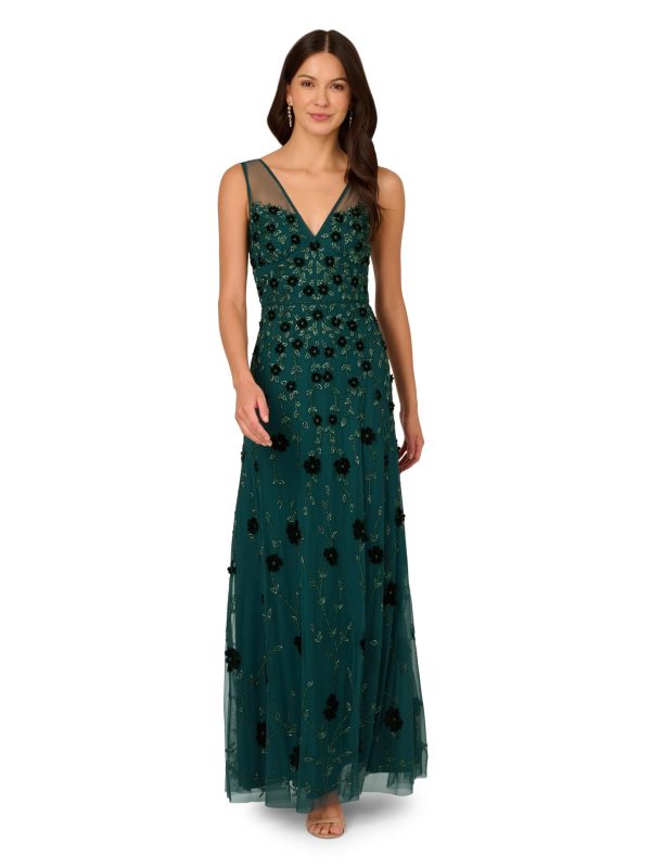 Women's Beaded Mesh Illusion Dress