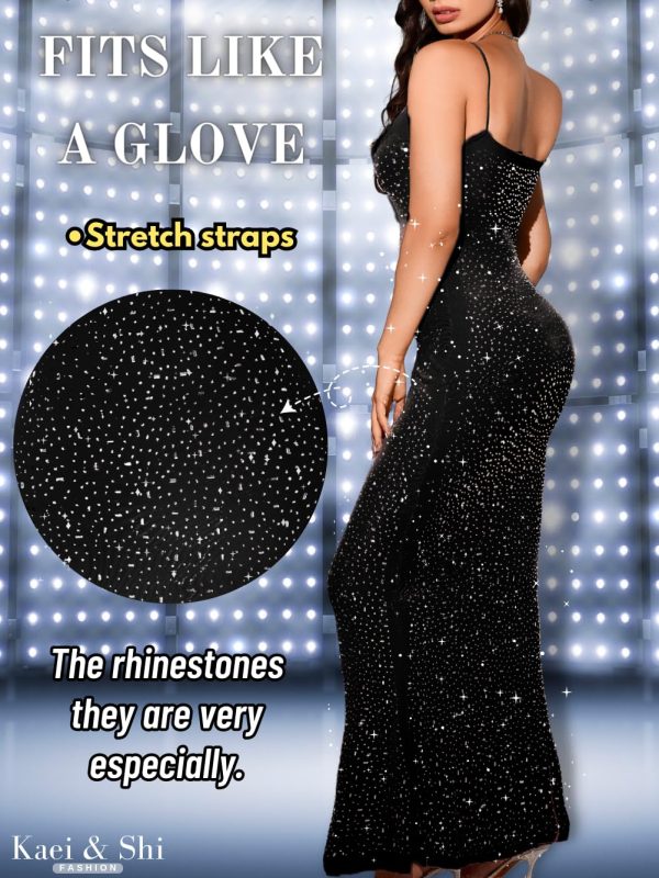 Rhinestone Mesh Dress,Glitter Sparkly Embellished Sheer Maxi Dresses,Sexy Birthday Outfit for Women Cocktail Party