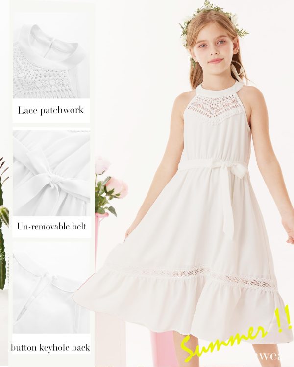 Girls Dresses Summer Spring Halter Maxi Dress Kids Ruffle Casual Flower Pleated Sun Dress Size 5-14
