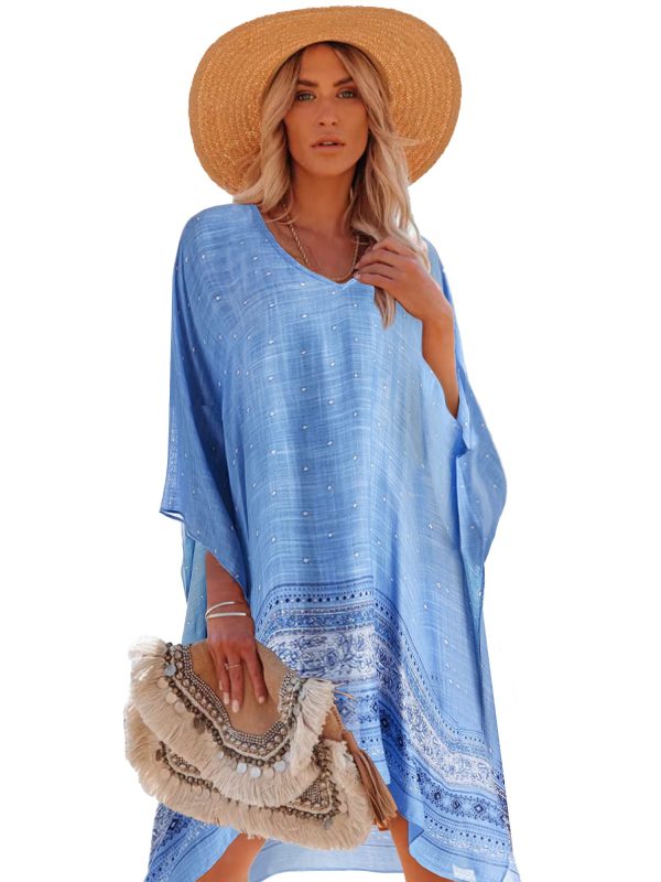 Women's Swimsuit Cover up Beach Kaftan for Bathing Suit with Floral Pattern