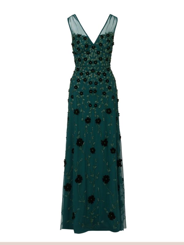 Women's Beaded Mesh Illusion Dress