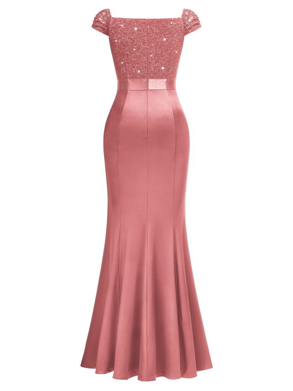 Women's Vintage V-Neck Slim Style Ruffle Split Evening Formal Maxi Dress